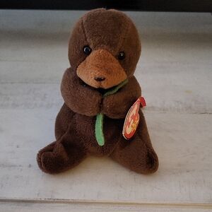 Ty Beanie Baby "Seaweed" Brown Plush Otter with Tag